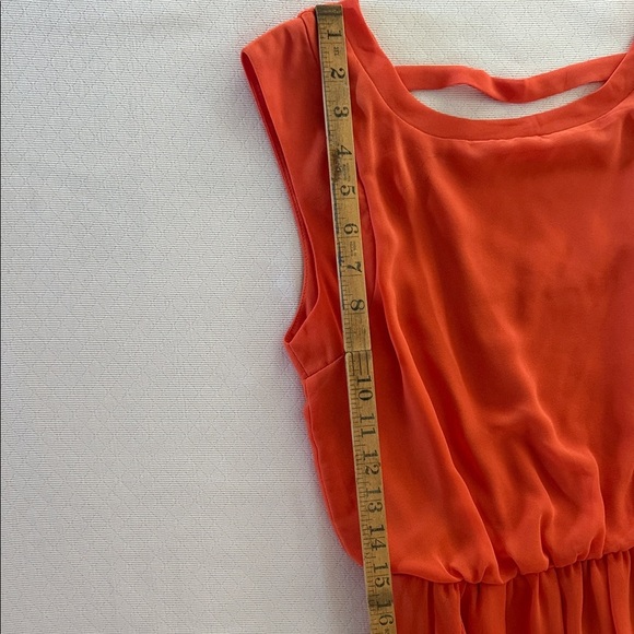 Vibrant Orange Flowy hi lo Sleeveless Dress - Picture 3 of 9